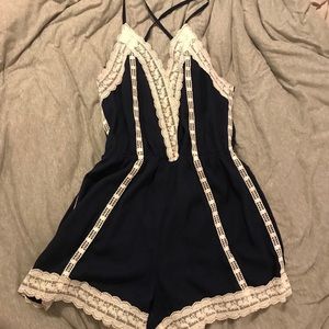 Blue & white lace romper